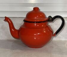 Vintage Red Enamelware Small Teapot, Huta Silesia,  Made In Poland picture