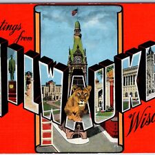c1940s Milwaukee, Wisc. Greetings Large Bubble Letter Art Views Female Lion A225 picture