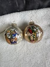 Vintage Gold Glittered Bird Glass Christmas Ornament Lot Of 2- READ picture