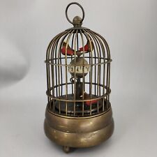 Brass Mechanical Table Clock Bird Cage Hanging Collectible Old Handwork Gift Toy picture
