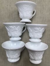 Vintage Indiana Glass 🍇Harvest Grape Milk Glass Tea Coffee Cups Set Of 5-🍇 picture