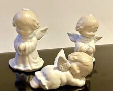 Sweet Vintage Trio Of Angels Porcelain Ceramic Hand Painted Little Figurines picture