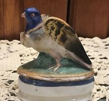 Rare 2 piece individual covered salt trinket Bird top antique porcelain Numbers picture