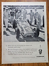 1959 Champion Spark Plugs Ad Jim Rathmann Racer Car at Monza Italy picture