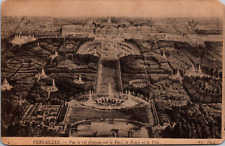Postcard Versailles Birdseye View of the Palace Gardens Fountains and City Paris picture