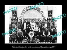 OLD LARGE HISTORIC PHOTO OF WATERLOO ONTARIO THE KUNTZ BREWERY WORKERS c1894 picture