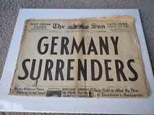 'GERMANY SURRENDERS' THE SUN NEWSPAPER MAY 7TH, 1945 NEW YORK END OF WWII picture