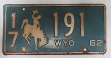 Vintage 1962 CAMPBELL COUNTY, WYOMING License Plate Tag #17-191 Blue White picture