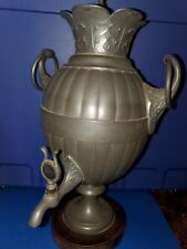 Antique Pewter Hydria with Spout and Wooden Footing Water/Wine picture