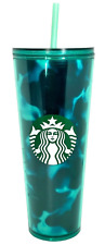Starbucks Marble Tortoise Teal Green Blue Wave Smoke Cold Cup Tumbler 24 oz picture