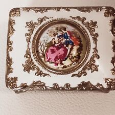 Vintage Victorian Style Enamel On Metal Courting Couple Small Trinket Box Japan picture