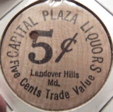 Vintage Capital Plaza Liquors Landover Hills, MD Wooden Nickel - Token Maryland picture