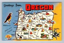 OR-Oregon, General Greetings, State Map, Points of Interest, Vintage Postcard picture