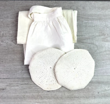 Vintage Lot Unbranded Handmade White Apron And 2 White Crochet Potholders picture