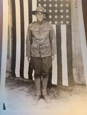 WW1 Young American soldier in front of flag RPPC postcard a20 picture