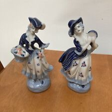 Beautiful VTG. Pair of Blue ,Pink Women Figurines Made in Occupied Japan 5” Tall picture