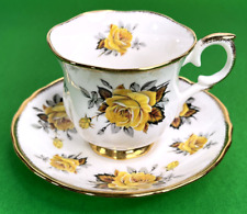 Vintage Crown Staffordshire Teacup Saucer Yellow Roses Bone China England Gift picture