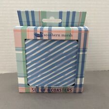 Southern Marsh Nautical Plaid and Striped Cork Backed Coasters Set of 8 NEW picture