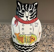 Vintage Nina Lyman Tabby Cat Vase / Utensil Holder Hand Painted Ceramic Chef Cat picture