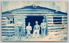Log Cabin in Woods Near Eagle Bend Minnesota? Cyanotype c1905 Real Photo RPPC picture
