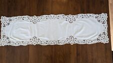 Vintage Battenberg Table Runner Tape Lace Embroidered White Cotton 50” X 15” picture