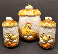 Vtg 1976 Japan Sears Roebuck Ceramic Chick Chicken Canister Salt / Pepper Shaker picture
