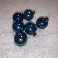 VNT Lot 6 OLD Blown Mercury Glass Blue Miniature Christmas Ornaments Balls picture