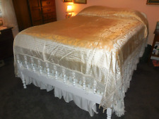 Vintage Italian Fawn Color Damasco Damask Silk Bedspread Coverlet 86x95