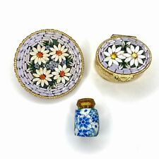 Antique Italian Micro Mosaic Trinket Pill Box Daisies Floral Brooch Bottle picture