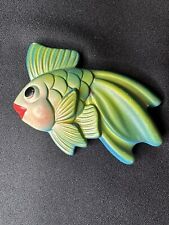 Vintage 1971 Miller Studio Fish Chalkware Wall Plaque Green Yellow Fish picture