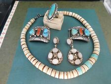 Estate sterling silver Native American Navajo turquoise ring earrings signed picture