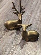 Vintage Solid Brass Smooth Seated Deer/ Buck Figurine 4.5” Tall Made In Korea picture