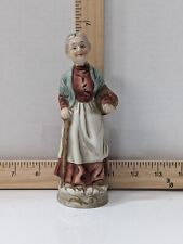 Vintage 1980s Home Interiors Homeco Figurine Old Lady With Cane And Apple Basket picture