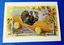 Postcard Thanksgiving Turkey Couple Driving Corn Car 2001 Repro Tuck picture