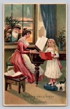 c1905 Old World Brown Santa Claus Woman Piano Girl Germany Christmas  P209 picture