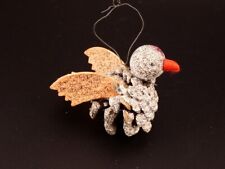 Vintage Christmas Putz Mica Pinecone Bird w/ Orange Wings & Tail Ornament Japan picture