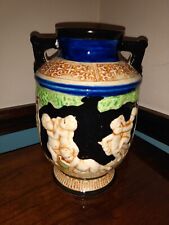 Vintage Cobalt Japan Two Handle Vase Raised Relief Design With Cherubs Angels picture