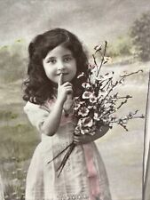 Girl Original Antique Photo Postcard / European posted Un Baiser picture
