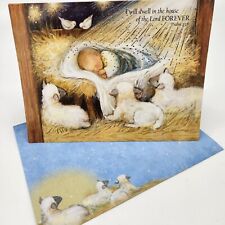 One LANG Linen Christmas Card Envelope+Stamp FOREVER Baby Jesus Manger S. Winget picture
