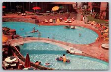 Jack Tar Hotel Pool Galveston Texas Postcard c1950s 60s Swimming Sun Bathers picture