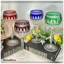 Waterford Crystal Claredon Wine Hock Glasses Ruby Red, Green, Purple, Blue - 4 picture