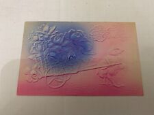 1908 Easter Greetings Postcard Embossed Airbrushed Whimsical Chick Pulling Cart picture
