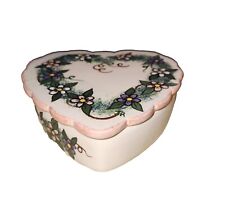 Frankhoma Pottery Contemporary Heart-shaped Trinket Dish W/ Lid, Hand Decorated picture
