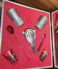 Vintage Travel Bar Portable Bartender Kit Set With Red Foam Lined Briefcase picture