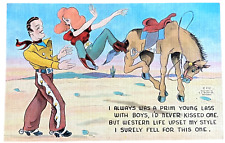 Always a Prim Young Lass Western Postcard Comic VTG Linen Cowboy E.C. Kropp picture