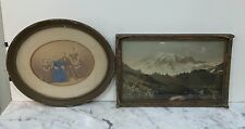 TWO (2) ANTIQUE HAND PAINTED FRAMED PHOTOGRAPHS - LANDSCAPE AND FAMILY PORTRAIT picture