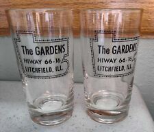Pair of The Gardens Litchfield IL Route Highway 66 - 16 Vintage Glasses picture