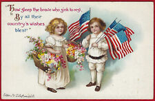 Clapsaddle Children Memorial Day American Flags Patriotic A/S PC Emb Vtg c1910 picture