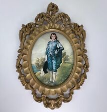 Vintage Blue Boy Rococo Print Plastic Frame Made In Italy Convex Glass 10.5” picture