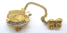 Vintage 1963 Cheerleader Chained Double Gold Tone Enamel Lapel Pin picture